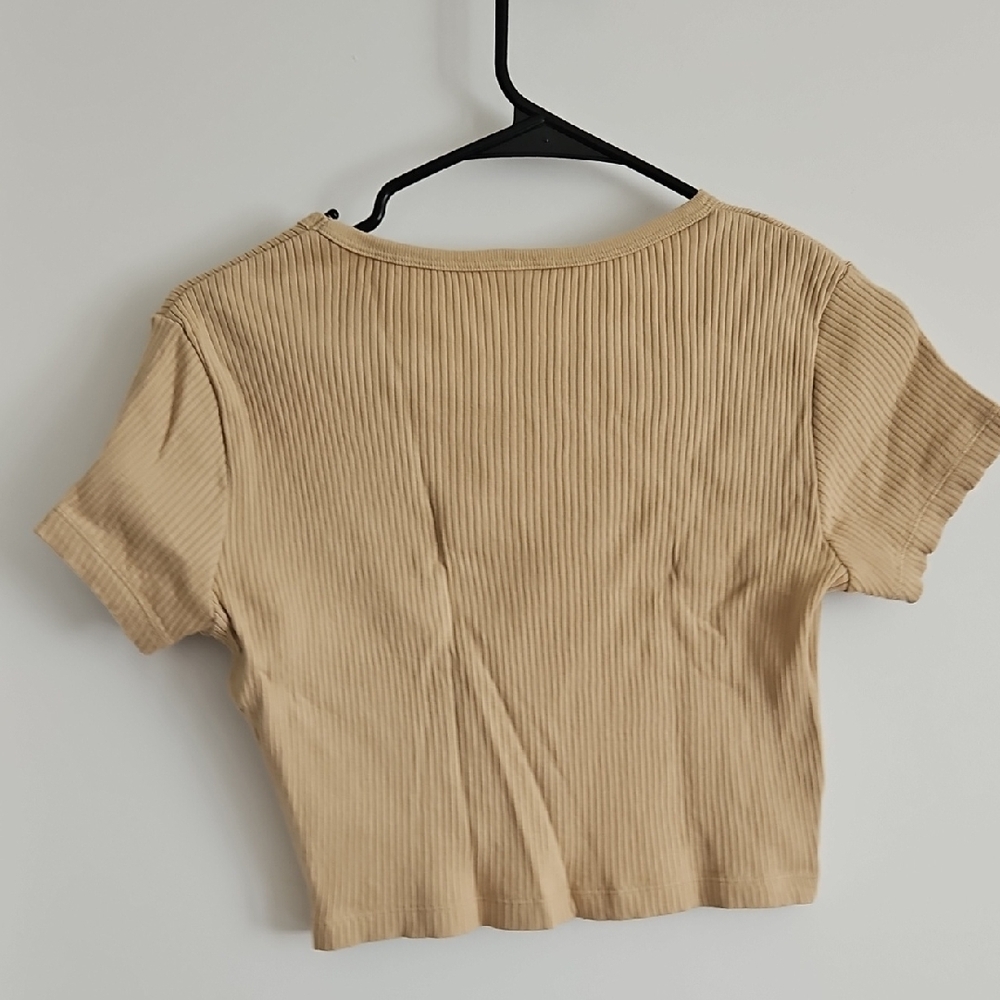 Beige Ribbed Crop Top - Picture 3 of 4